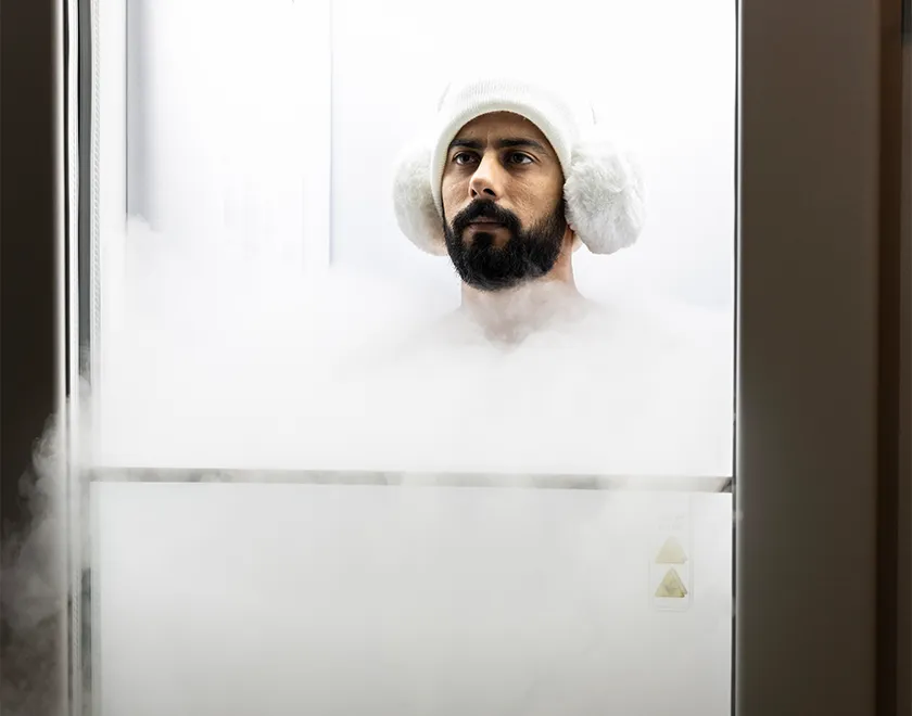 man in Cryotherapy chamber